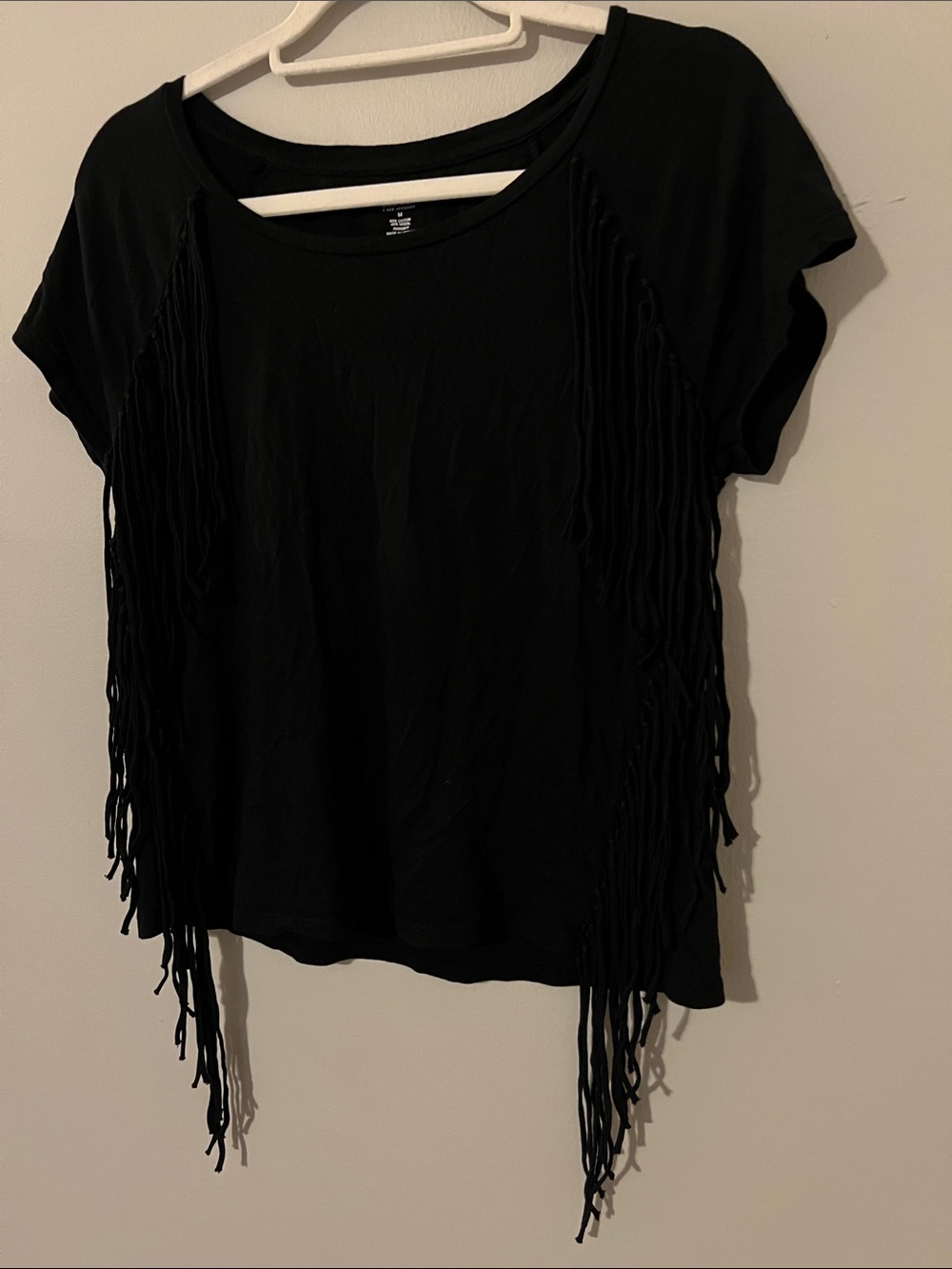 Women's a.n.a Black Fringe Short-Sleeve Top Size M